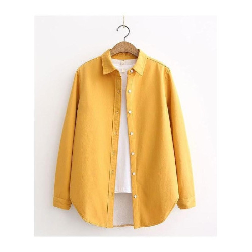 純色加厚保暖襯衣女秋冬季韓版寬鬆文藝加絨打底洋氣襯衫上衣質感