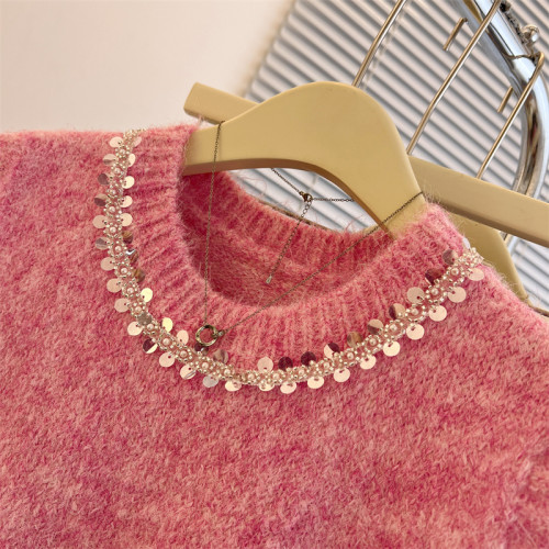 撿漏專櫃撤廻小香風粉色釘珠亮片馬甲背心女早春新款獨特坎肩上衣