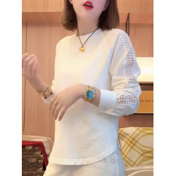 2025春夏新款爆款寬鬆時尚洋氣瘦花邊袖T恤拼接袖口減齡休閒上衣