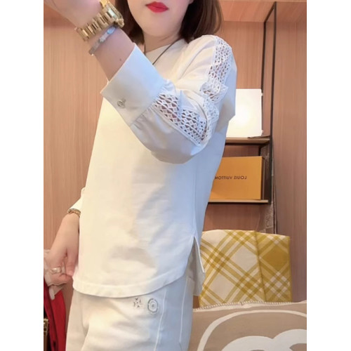 2025春夏新款爆款寬鬆時尚洋氣瘦花邊袖T恤拼接袖口減齡休閒上衣