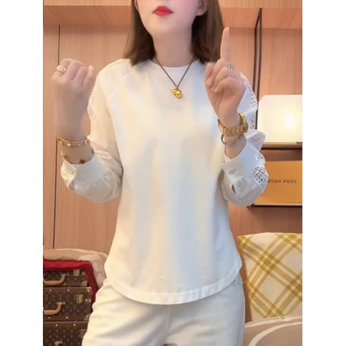 2025春夏新款爆款寬鬆時尚洋氣瘦花邊袖T恤拼接袖口減齡休閒上衣