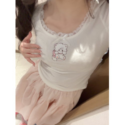 原創可愛打底衫四季長袖上衣花邊領修身日系甜美可愛綿羊商店