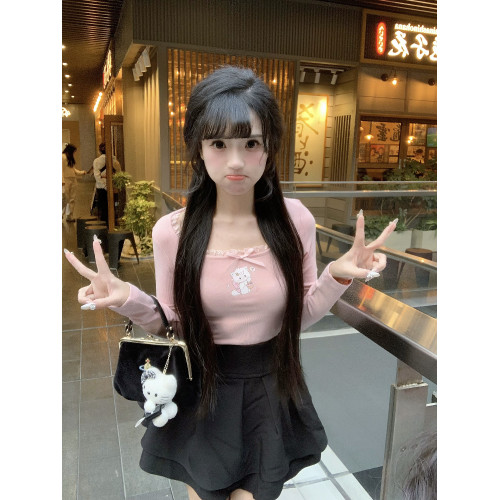原創可愛打底衫四季長袖上衣花邊領修身日系甜美可愛綿羊商店