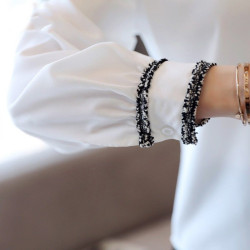 早春裝2024年新款時尚白色雪紡襯衫女長袖設計感小衆上衣復古港味