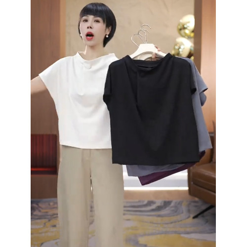 法式時尚氣質高級設計感套頭小衫2025夏季寬鬆純色百搭短袖上衣女