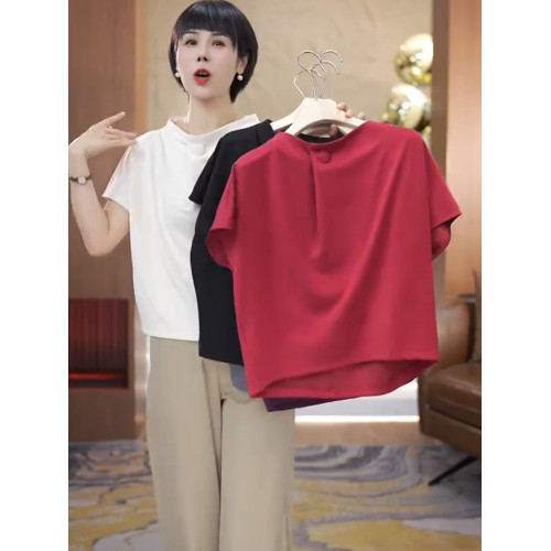 法式時尚氣質高級設計感套頭小衫2025夏季寬鬆純色百搭短袖上衣女