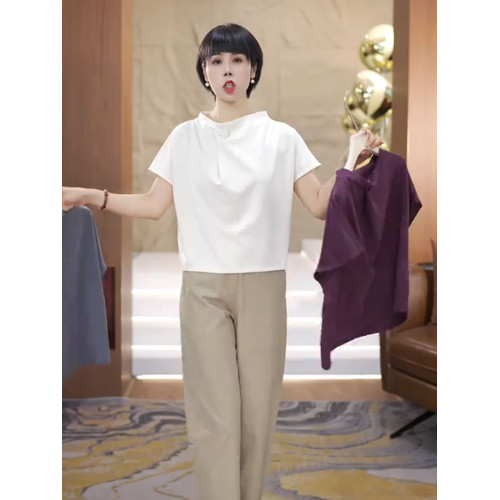 法式時尚氣質高級設計感套頭小衫2025夏季寬鬆純色百搭短袖上衣女