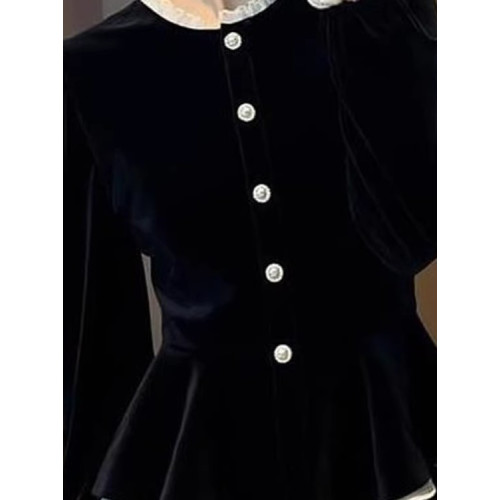 2025秋季超火獨特超好看絕美上衣高級感輕奢減齡洋氣黑色絲絨T恤