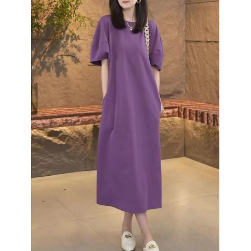 清倉撿漏~專櫃大碼休閒連衣裙女夏新款寬鬆顯瘦減齡遮肚長款裙子