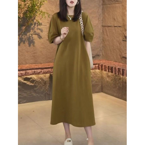 清倉撿漏~專櫃大碼休閒連衣裙女夏新款寬鬆顯瘦減齡遮肚長款裙子