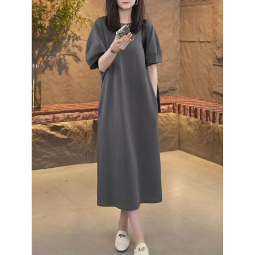 清倉撿漏~專櫃大碼休閒連衣裙女夏新款寬鬆顯瘦減齡遮肚長款裙子