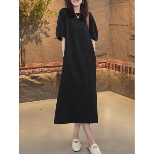 清倉撿漏~專櫃大碼休閒連衣裙女夏新款寬鬆顯瘦減齡遮肚長款裙子