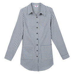 襯衫女春秋長袖條紋2026新款洋氣輕熟設計感小衆中長款全棉白襯衣