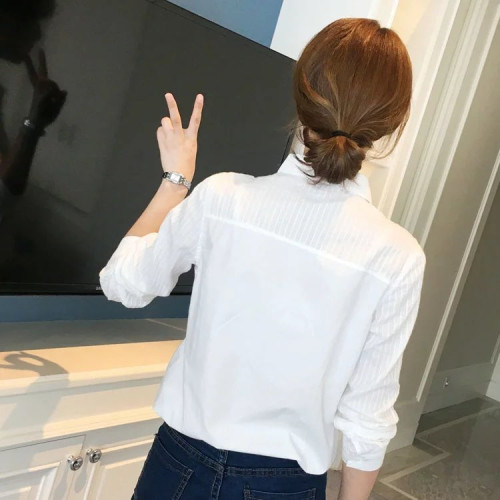 白色襯衫女長袖秋裝加肥加大碼200斤胖mm韓版純棉文藝百搭襯衣潮