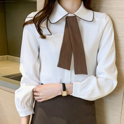 蝴蝶結襯衫女設計感小衆2026年春秋新款復古寬鬆撞色領帶長袖上衣