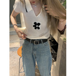 軟糯冰絲針織衫女夏季薄款寬鬆設計感v領防曬罩衫小香風短袖上衣