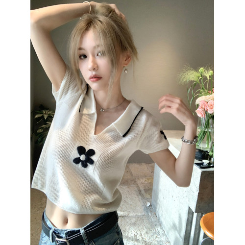 軟糯冰絲針織衫女夏季薄款寬鬆設計感v領防曬罩衫小香風短袖上衣