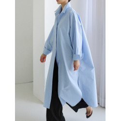 長款大碼純色襯衫女韓版寬鬆過膝直筒防曬襯衣夏季新款休閒薄外套