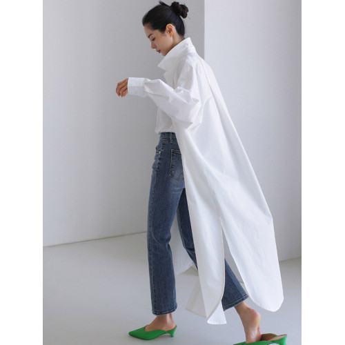 長款大碼純色襯衫女韓版寬鬆過膝直筒防曬襯衣夏季新款休閒薄外套