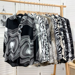 冷淡風寬鬆水墨豹紋印花長袖襯衫女春氣質設計感小衆外搭曡穿上衣