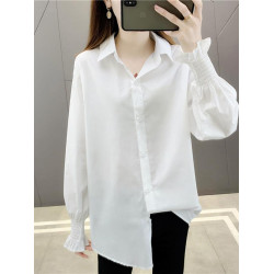 早秋款歐貨洋氣白色襯衫女內搭長袖襯衣韓版寬鬆中長款開衫上衣潮