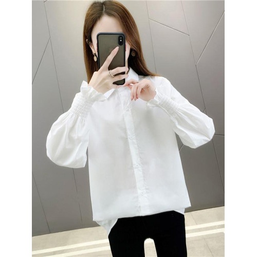 早秋款歐貨洋氣白色襯衫女內搭長袖襯衣韓版寬鬆中長款開衫上衣潮