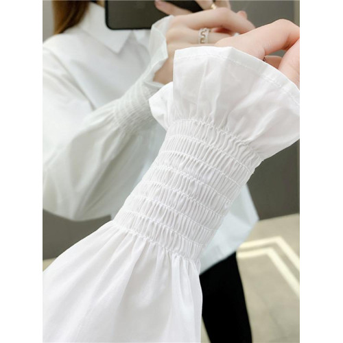 早秋款歐貨洋氣白色襯衫女內搭長袖襯衣韓版寬鬆中長款開衫上衣潮