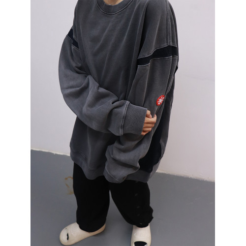 LIFE CAVEMPT 500克新款植物蠟染拼接空氣成網布百搭圓領衛衣男女