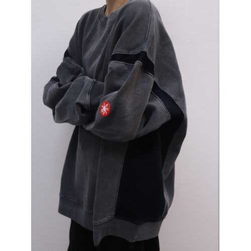 LIFE CAVEMPT 500克新款植物蠟染拼接空氣成網布百搭圓領衛衣男女