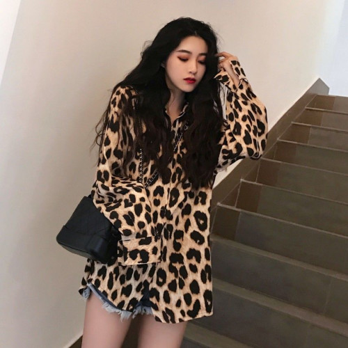 復古港味豹紋印花防曬襯衫女夏季2025年新款洋氣寬鬆百搭小衫上衣