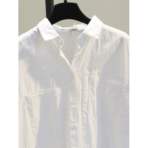 出口意大利原單撤櫃餘單2025白色純棉薄款襯衫女韓範上衣