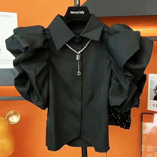 2026歐洲站春季新款高級設計感時尚百搭拼接寬鬆顯瘦襯衫打底上衣