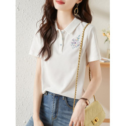 九月墨陌2025夏新款polo領短袖T恤女寬鬆顯瘦上衣設計感小衆體恤