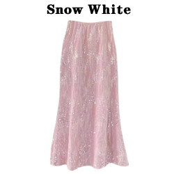 Snow White粉紅色珠片閃閃半身裙夏季新款2023復古重工亮片顯瘦潮