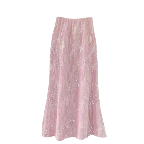 Snow White粉紅色珠片閃閃半身裙夏季新款2023復古重工亮片顯瘦潮