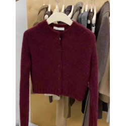 廣州十三行高貨短款酒紅色毛衣外套女冬季濮院浣熊絨軟糯針織開衫