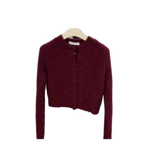 廣州十三行高貨短款酒紅色毛衣外套女冬季濮院浣熊絨軟糯針織開衫