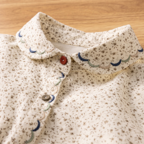 文藝小清新碎花印花磨毛長袖襯衫秋冬新款日系學院風寬鬆曡穿上衣