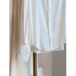 氣質休閒蕾絲立領白色襯衫2025新款優雅寬鬆洋氣顯瘦襯衣時髦上衣