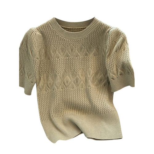 清倉撿漏~專櫃夏季法式泡泡短袖圓領針織T恤女洋氣短款小上衣