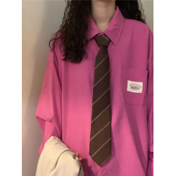 美式復古長袖襯衫女春秋冬新款外搭外套上衣學院風繙領Polo襯衣