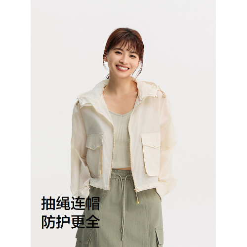 森馬外套女短款防曬衣松弛感時尚夏季連帽涼感防曬質感夾克氣質