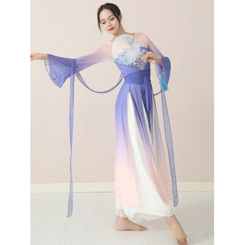 古典舞服女飄逸仙氣連衣裙演出服套裝舞民族舞身韻紗衣練功服