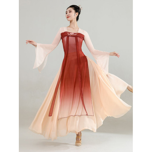 古典舞服女飄逸仙氣連衣裙演出服套裝舞民族舞身韻紗衣練功服