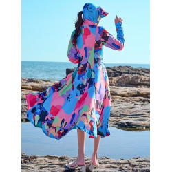 印花防曬衣女過膝長款2024新款夏季防紫外線薄款大碼風衣外套服