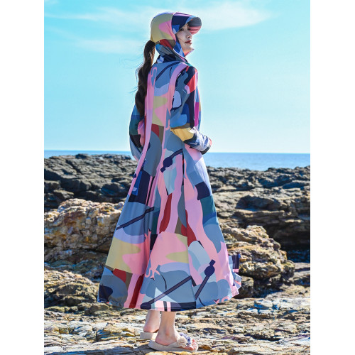 印花防曬衣女過膝長款2024新款夏季防紫外線薄款大碼風衣外套服