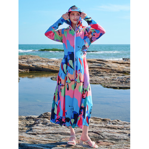 印花防曬衣女過膝長款2024新款夏季防紫外線薄款大碼風衣外套服