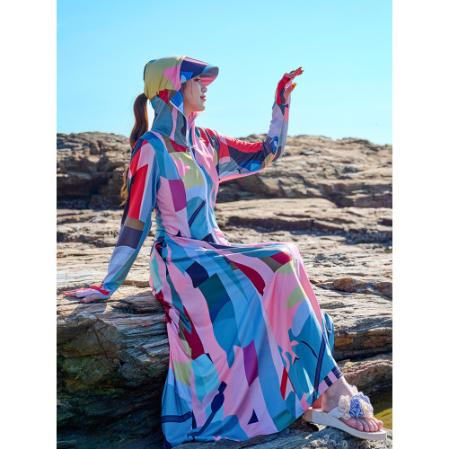 印花防曬衣女過膝長款2024新款夏季防紫外線薄款大碼風衣外套服