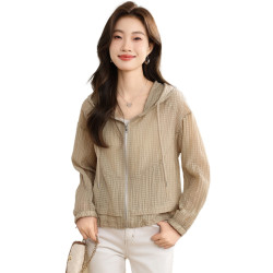 天絲防曬衣連帽短外套女夏季2025新款肌理感防曬上衣薄款外搭小衫