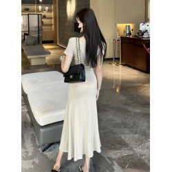 性感V領開叉連衣裙女夏季2025年新款修身顯瘦褶皺包臀長款t恤裙子